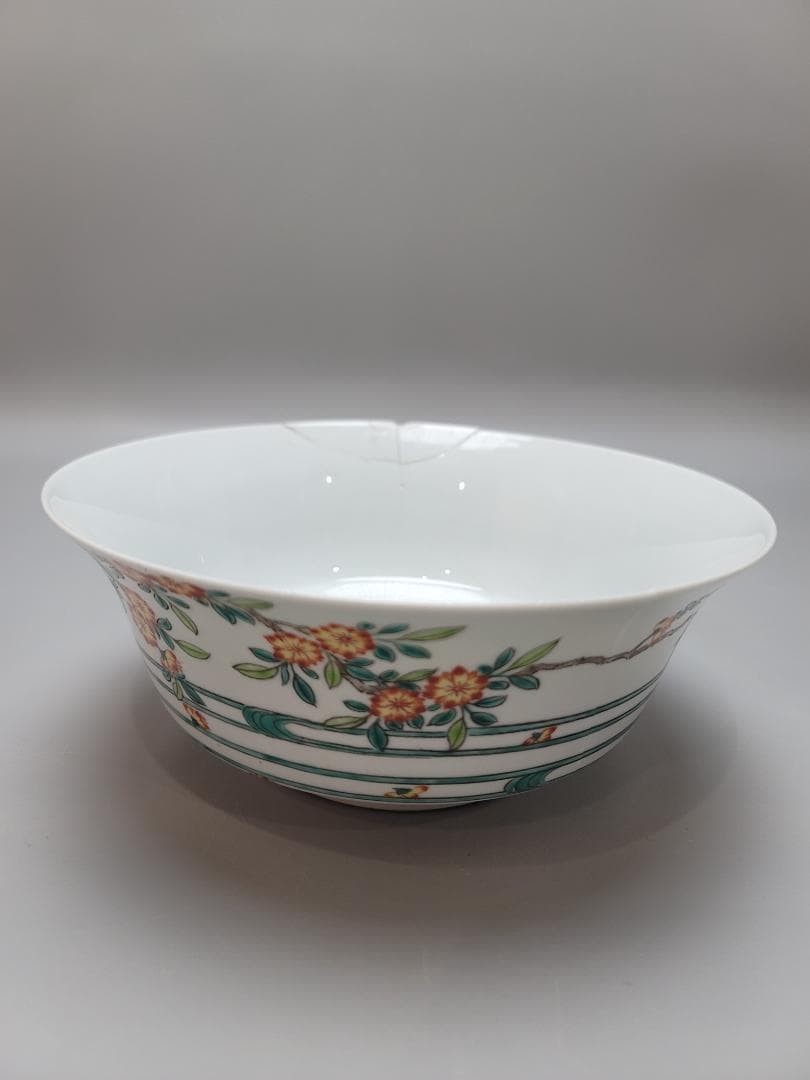 中国 色絵 桜模様 鉢 康熙年製 茶道具 修理あり