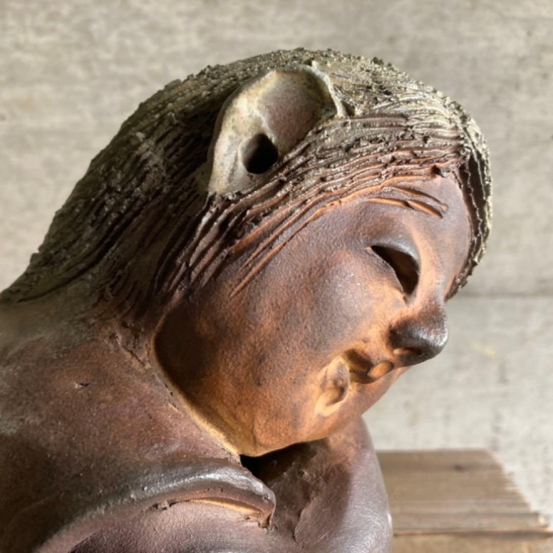 わらべ 童子 子供 像 陶器 陶芸 彫刻 置物 工芸品 和風 オブジェ レトロ