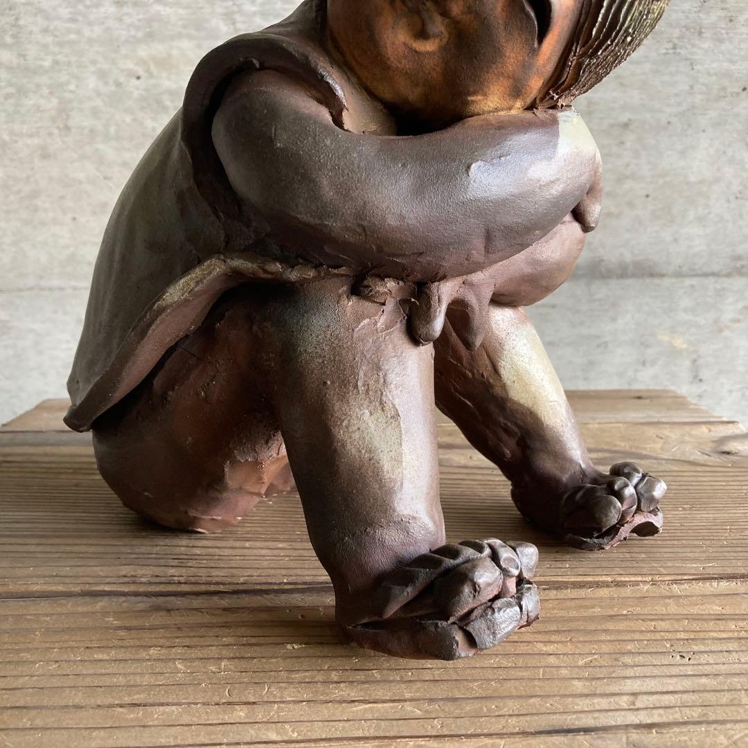 わらべ 童子 子供 像 陶器 陶芸 彫刻 置物 工芸品 和風 オブジェ レトロ