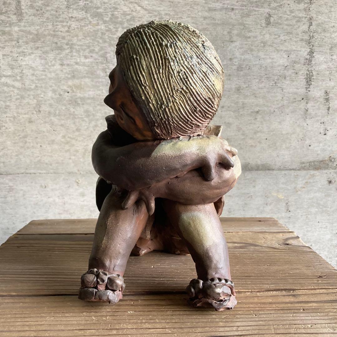 わらべ 童子 子供 像 陶器 陶芸 彫刻 置物 工芸品 和風 オブジェ レトロ