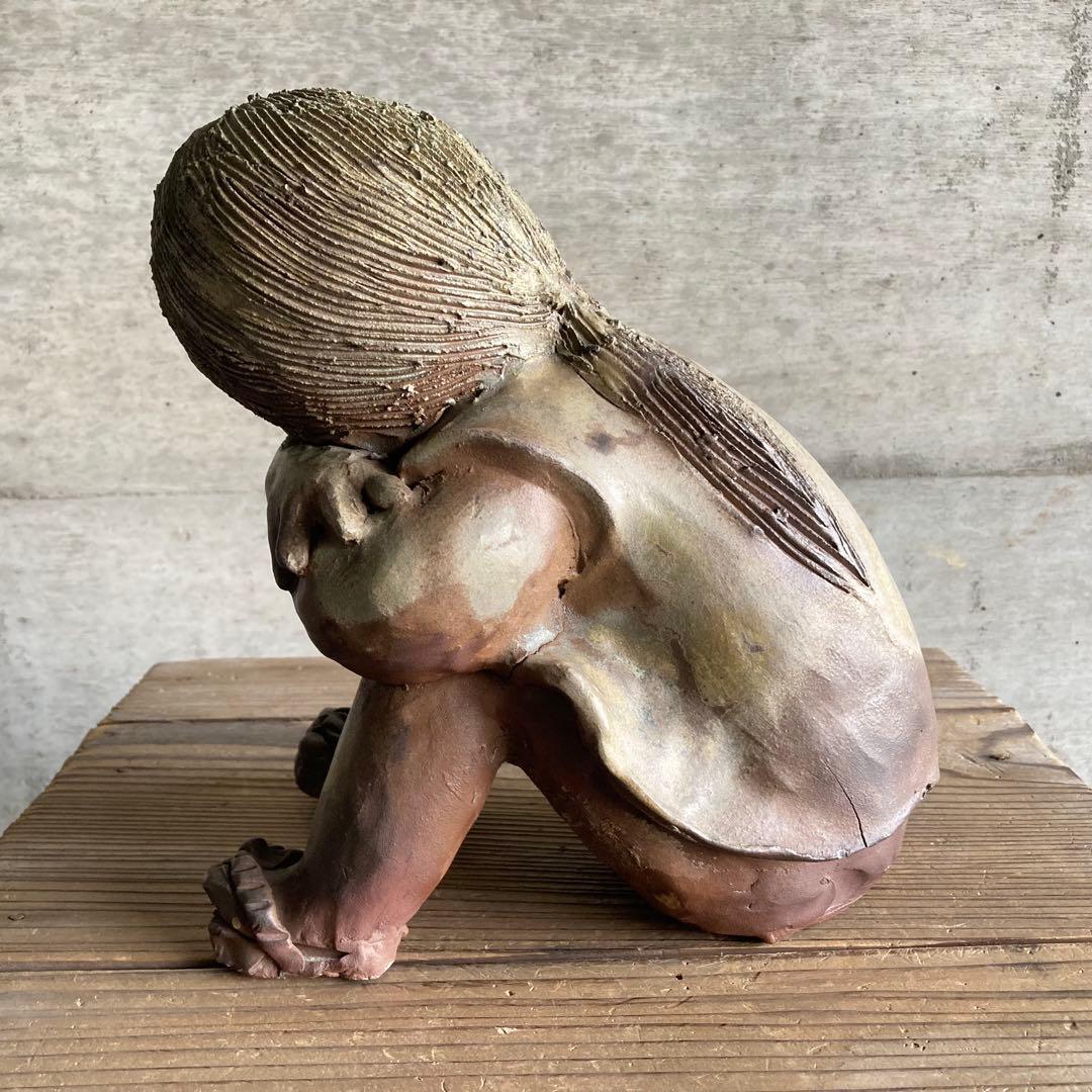 わらべ 童子 子供 像 陶器 陶芸 彫刻 置物 工芸品 和風 オブジェ レトロ