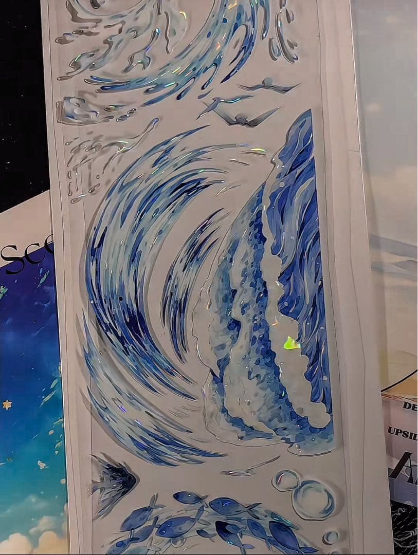 【8575】海外　マステ　3/5/巻売り　貝殻光マスキングテープ　海　波