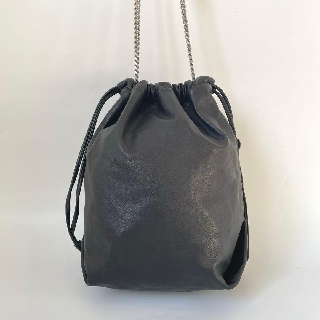 【極美品】サンローラン テディ ショルダーバッグ チェーン 巾着 レザー 黒