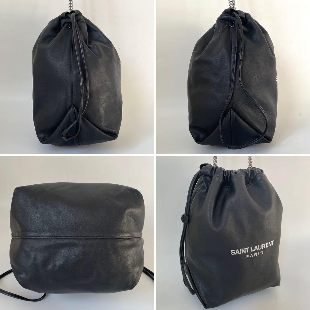 【極美品】サンローラン テディ ショルダーバッグ チェーン 巾着 レザー 黒