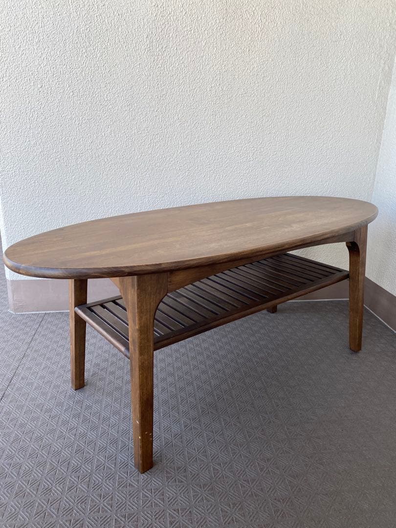 カフェ風 ローテーブル 北欧スタイル 楕円形 オーバル 中棚付 センターテーブル