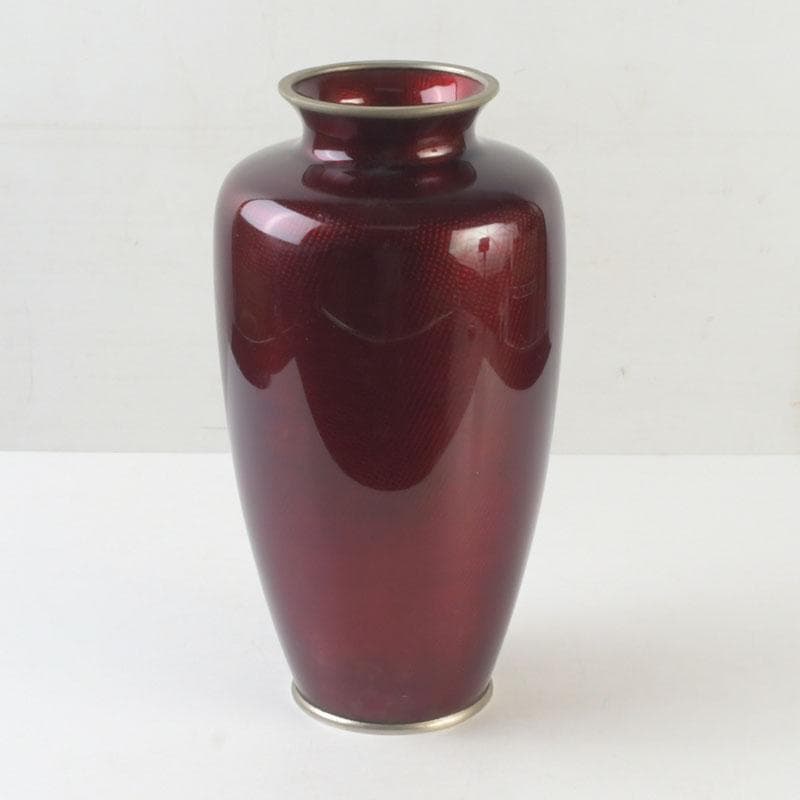 七宝焼　赤透釉　四君子文　花瓶　高さ約31㎝　V　9737A