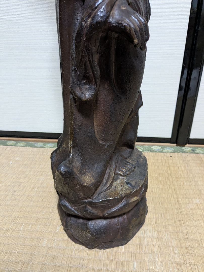 備前焼 観音菩薩立像 仏像 置物 細工物 仏教 観音様 在銘 作家作品 塑像
