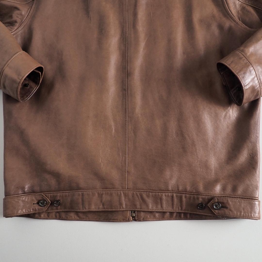 ラルフローレン　羊皮　レザージャケット　ブラウン　裏地チェック