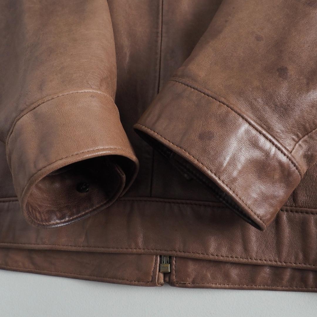 ラルフローレン　羊皮　レザージャケット　ブラウン　裏地チェック