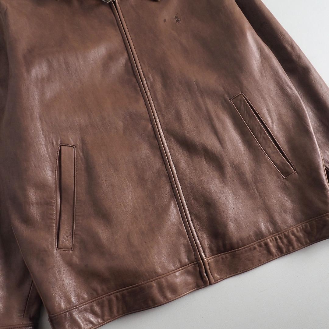 ラルフローレン　羊皮　レザージャケット　ブラウン　裏地チェック