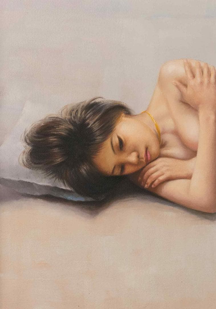 加山雄三　油彩　肉筆『裸婦』表サイン　裏サイン　F8号　額装　z68