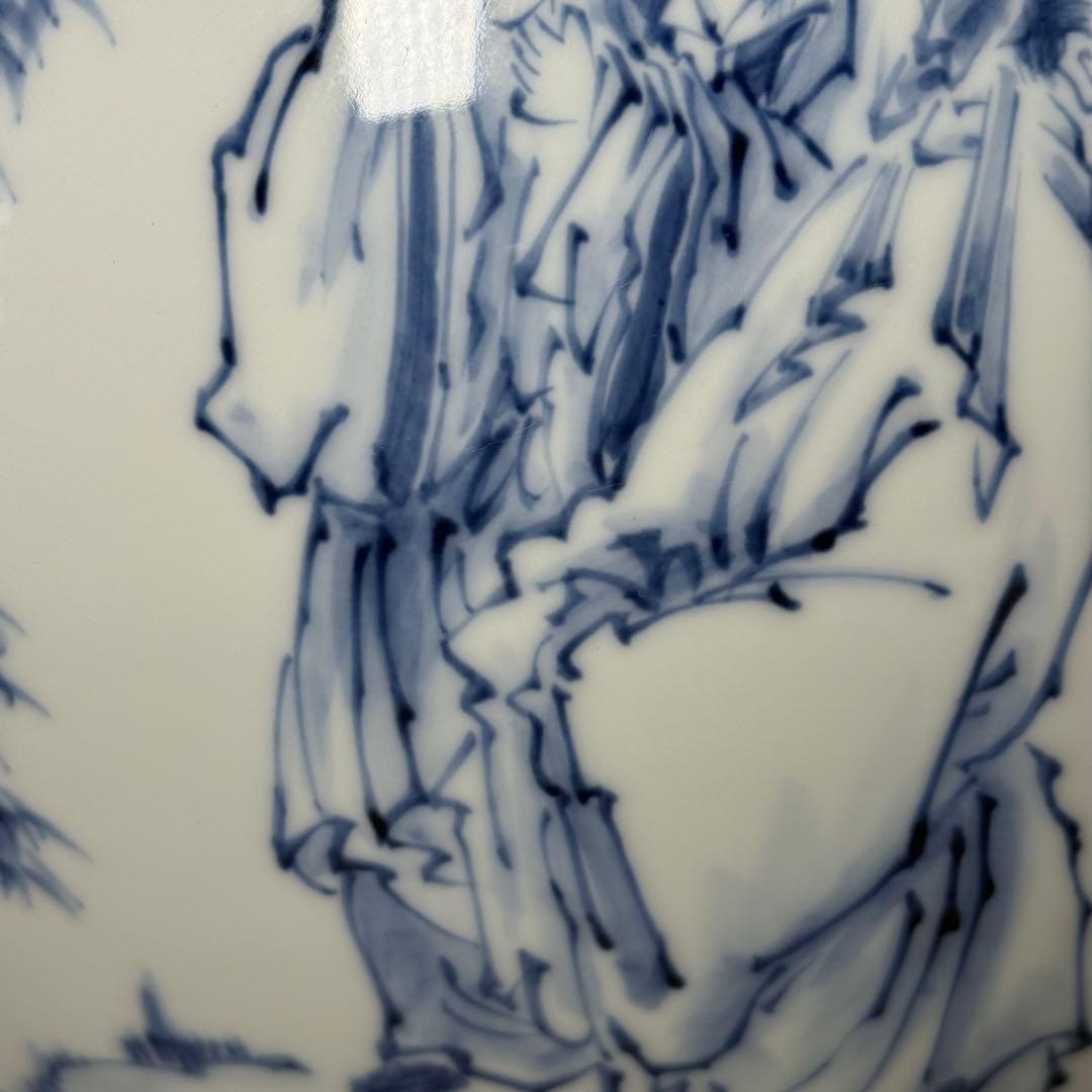 人間国宝　井上萬二　染付竹林賢人図花瓶　高32cm！　最高位大作　銘　萬二作