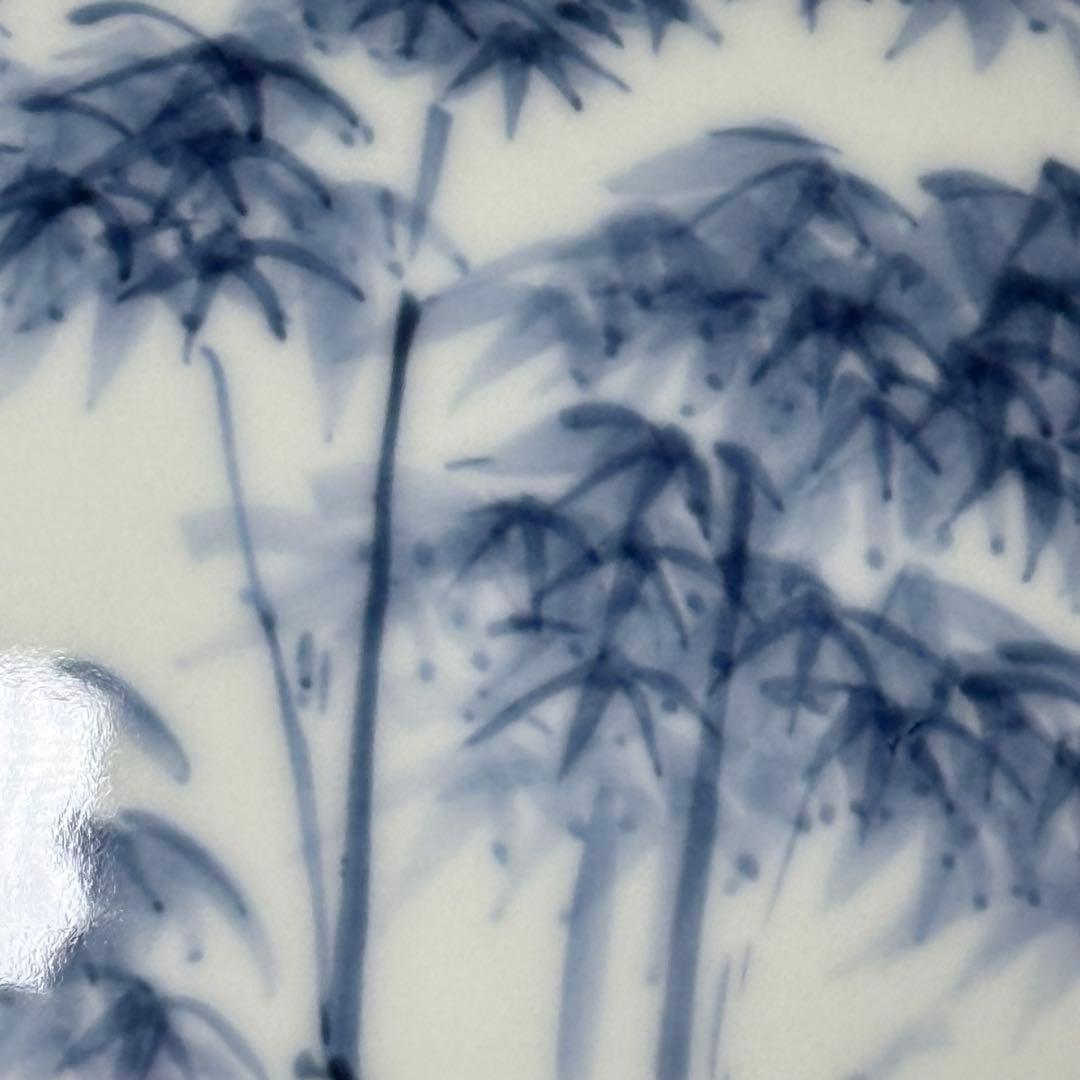 人間国宝　井上萬二　染付竹林賢人図花瓶　高32cm！　最高位大作　銘　萬二作