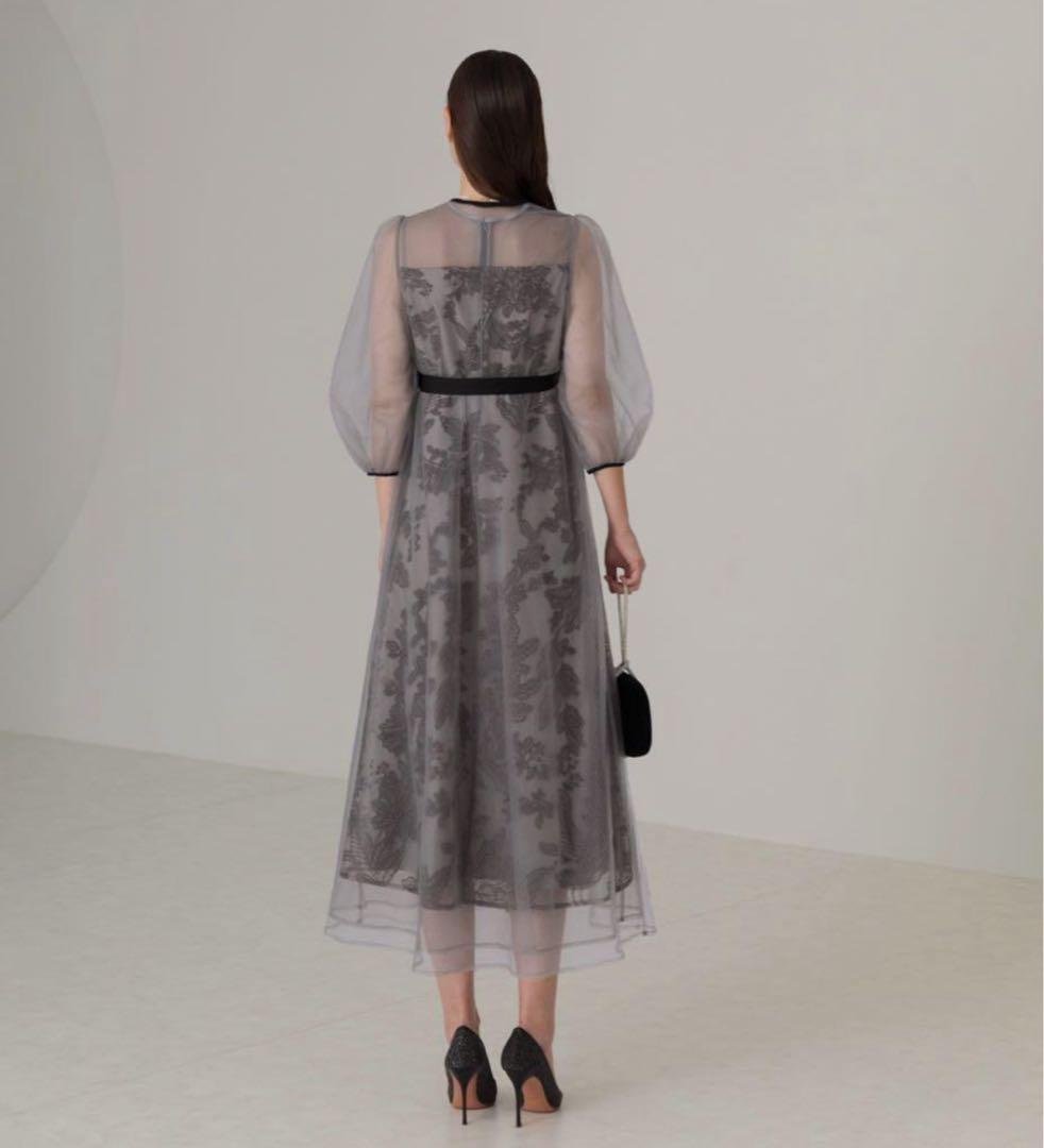 LEJA チュールパイピングリーフベルトAラインワンピースドレス