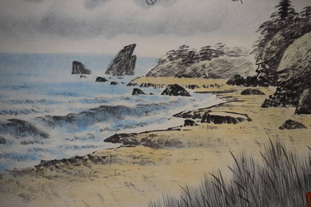 真作/清風/浜辺画賛/布袋屋掛軸HI-153