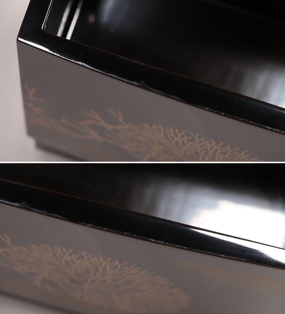 輪島塗名工「井波唯志」海華文 花器 蒔絵 沈金 黒塗 木製漆塗 花入 M971