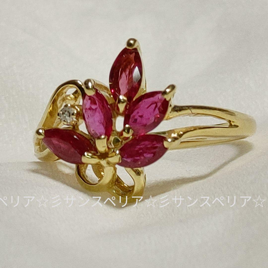 K18 ルビー0.89ctクラスターデザインリング