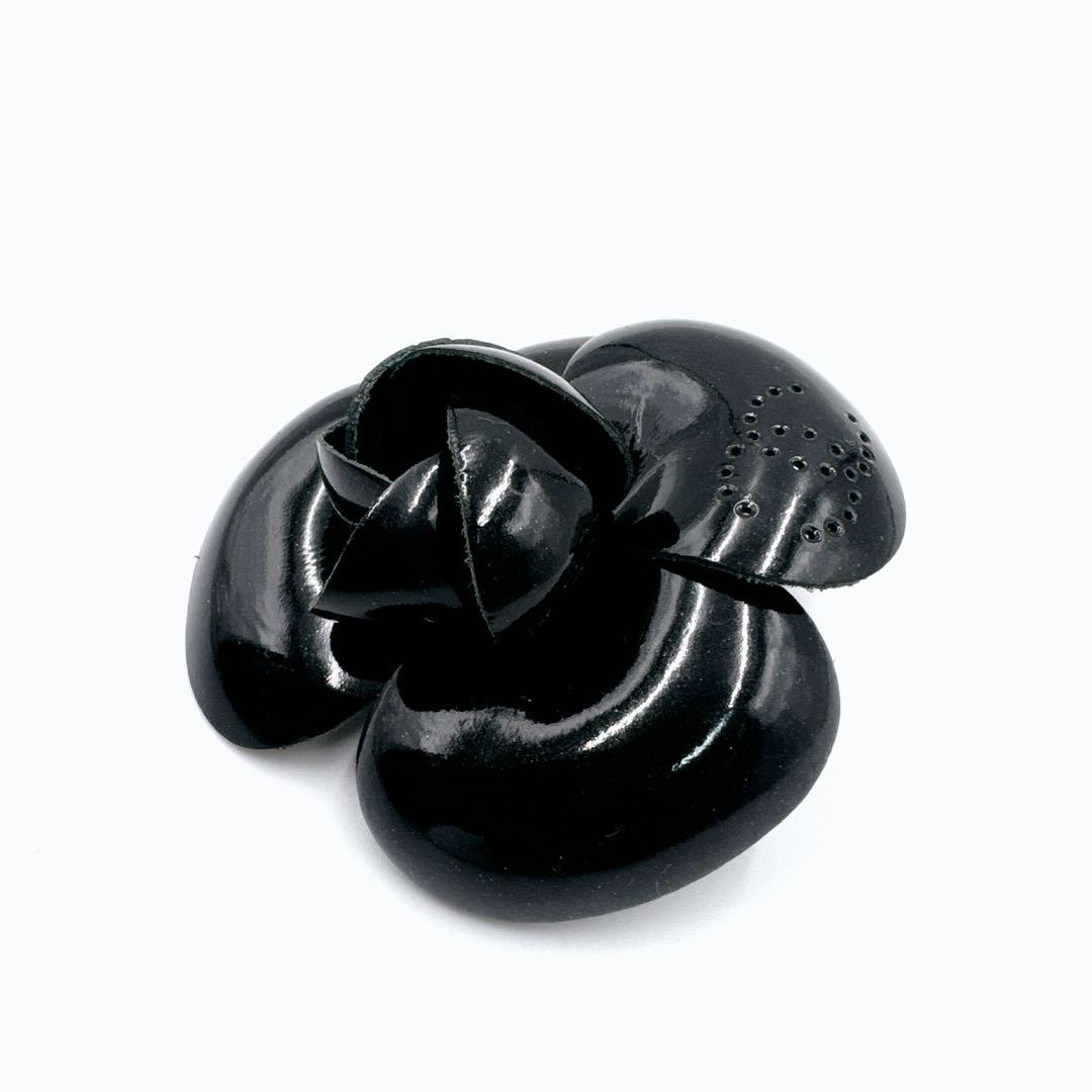 希少◆CHANEL◆シャネル カメリア コサージュ ブローチ 黒 ココマーク