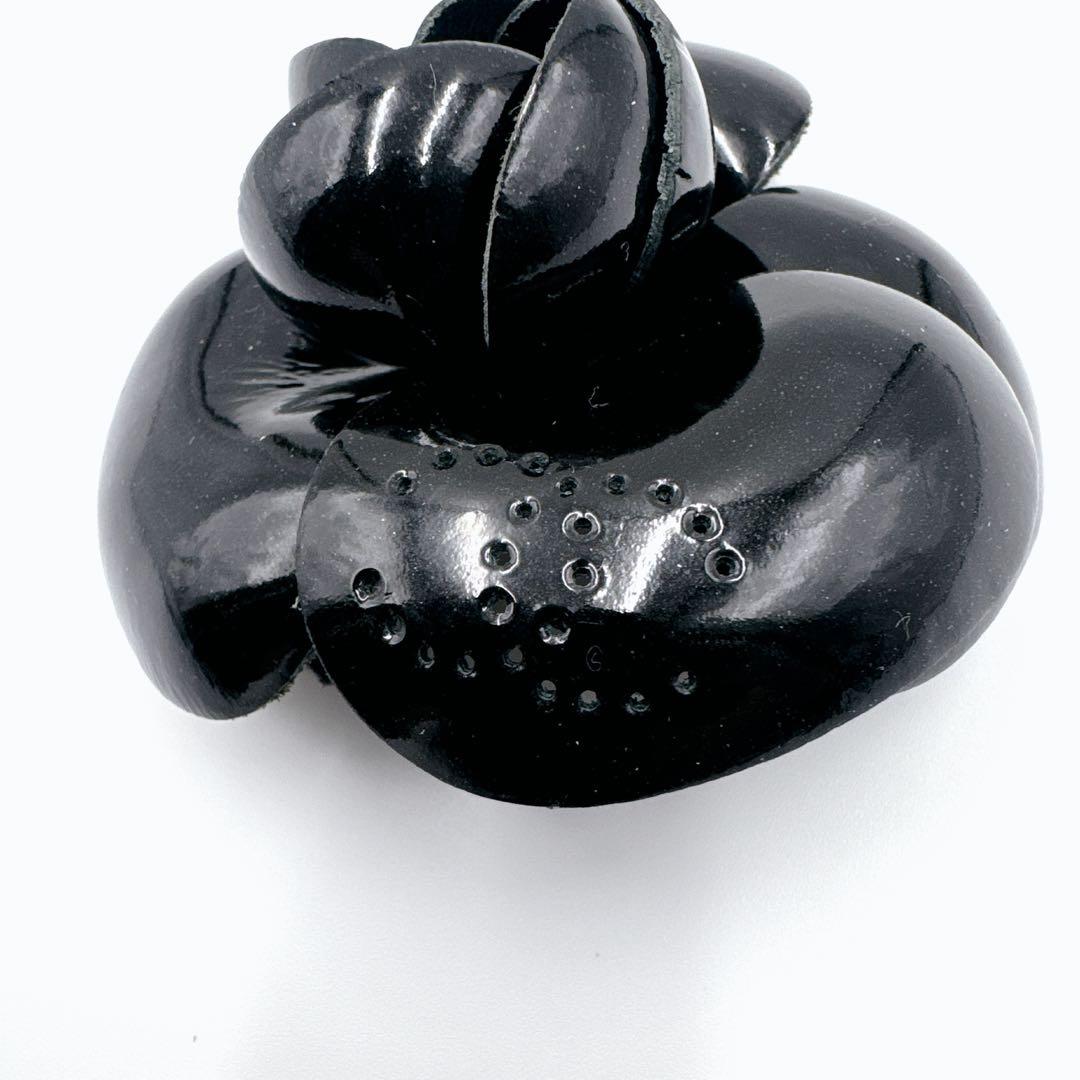 希少◆CHANEL◆シャネル カメリア コサージュ ブローチ 黒 ココマーク