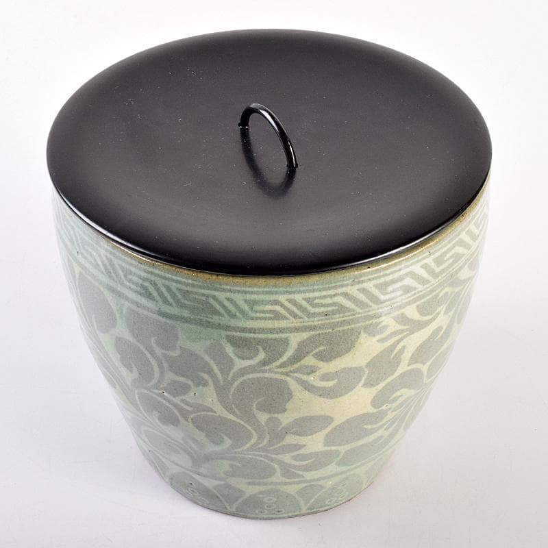 韓国　水広陶窯　李貞夏作　高麗青磁　花文　水指　合わせ箱　V　R7713B