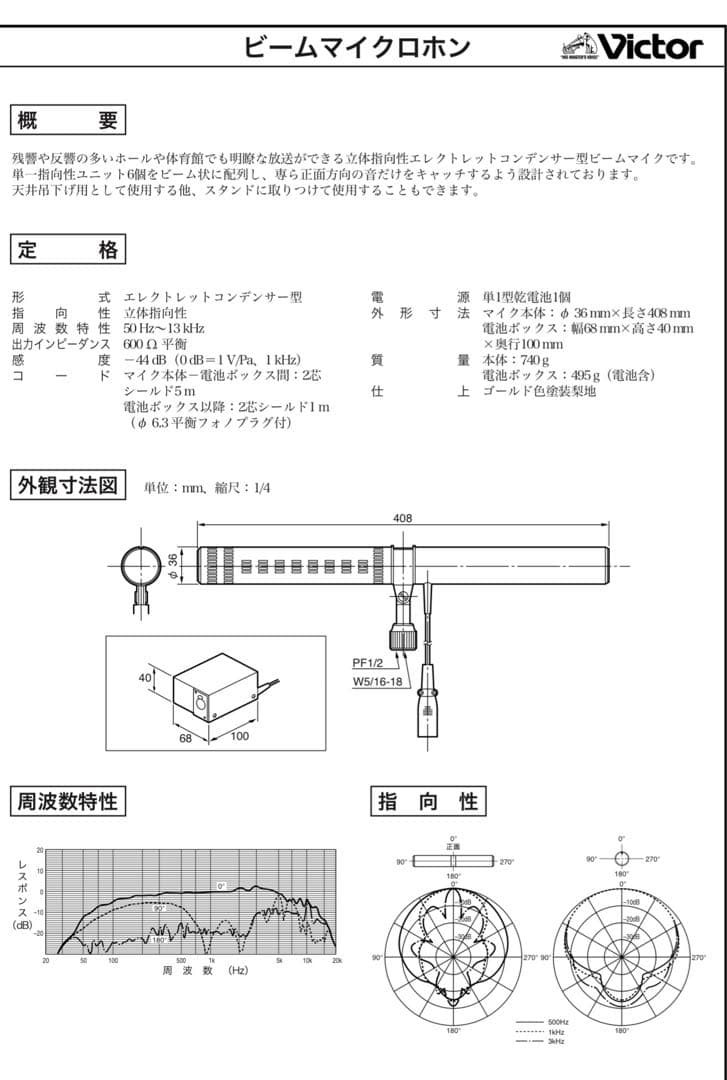 Victor ビクター　コンデンサー型ビームマイクロホン　MU-610L