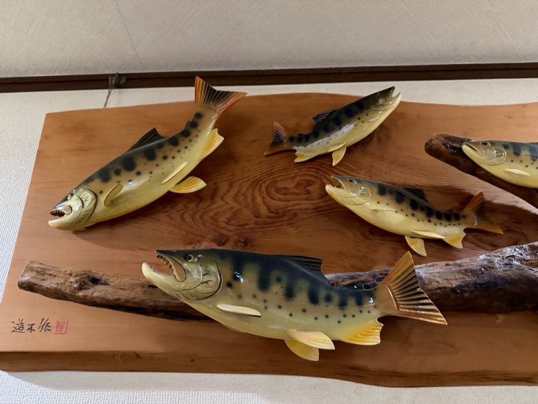 木製魚の彫刻 壁掛け装飾