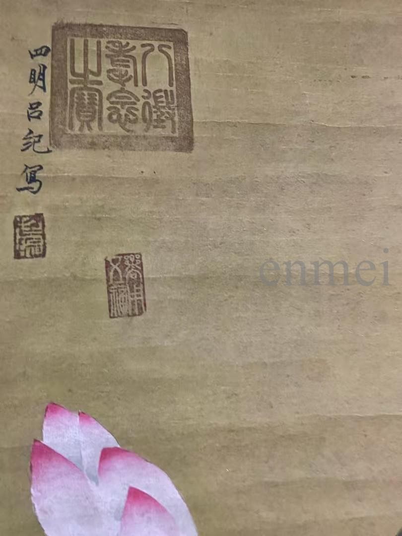 中国古美術・旧藏 明代風・吕紀款・花鳥図・四尺中堂掛軸・手描き・水墨手彩・宣紙