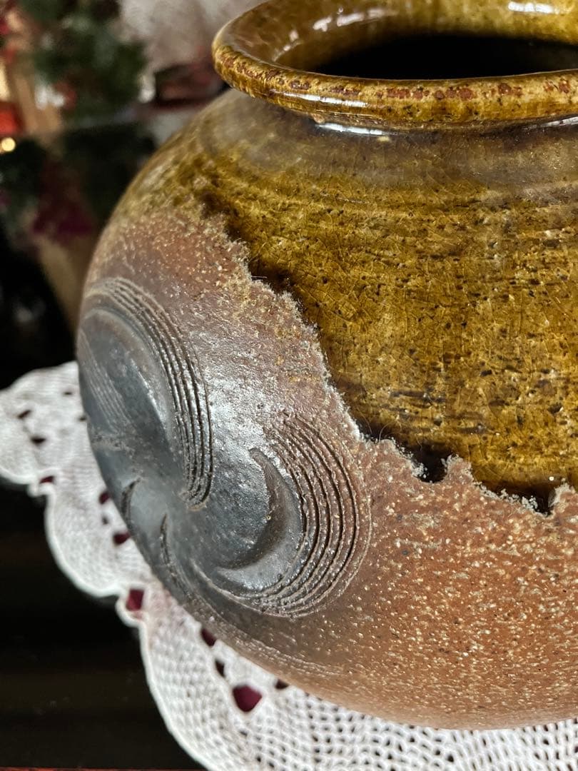 信楽焼 壺銘有 時代 古作 花器 花入 華道具 置物 古美術 在名 陶印 骨董