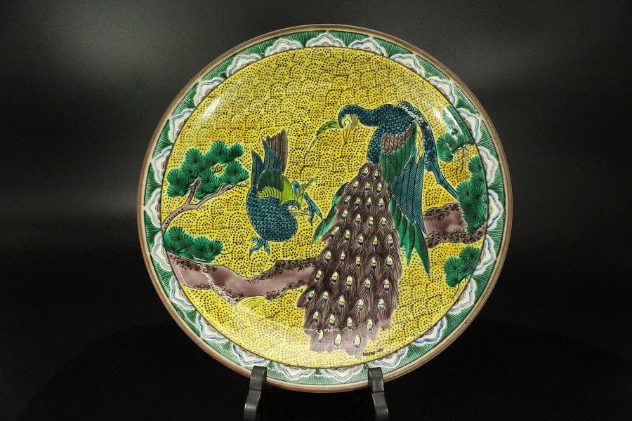 九谷 青手 松鳥紋 盤 φ31㎝ 長右衛門 644