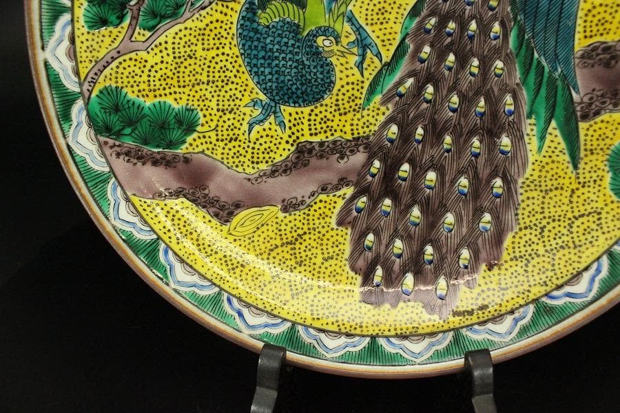 九谷 青手 松鳥紋 盤 φ31㎝ 長右衛門 644