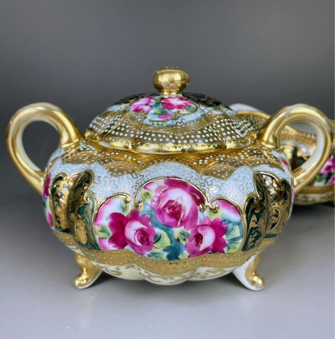 【専用】オールドノリタケ 薔薇紋 ビード盛り シュガーボウル クリーマー