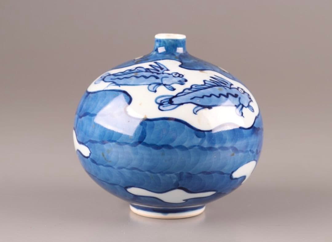 【貴重】古美術【館林源右衛門】(染付 花瓶) 共箱有り『時代物 極上品 初だし』