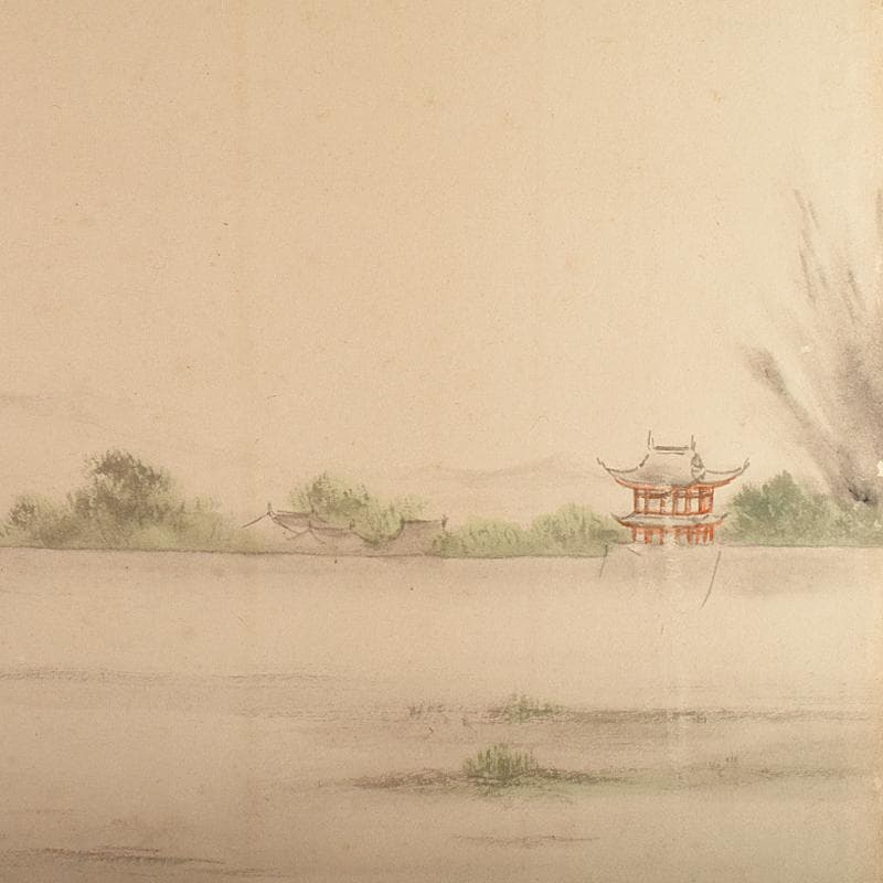 書画　支那事変　野砲戦図　小屏風　衝立　M　R7573B