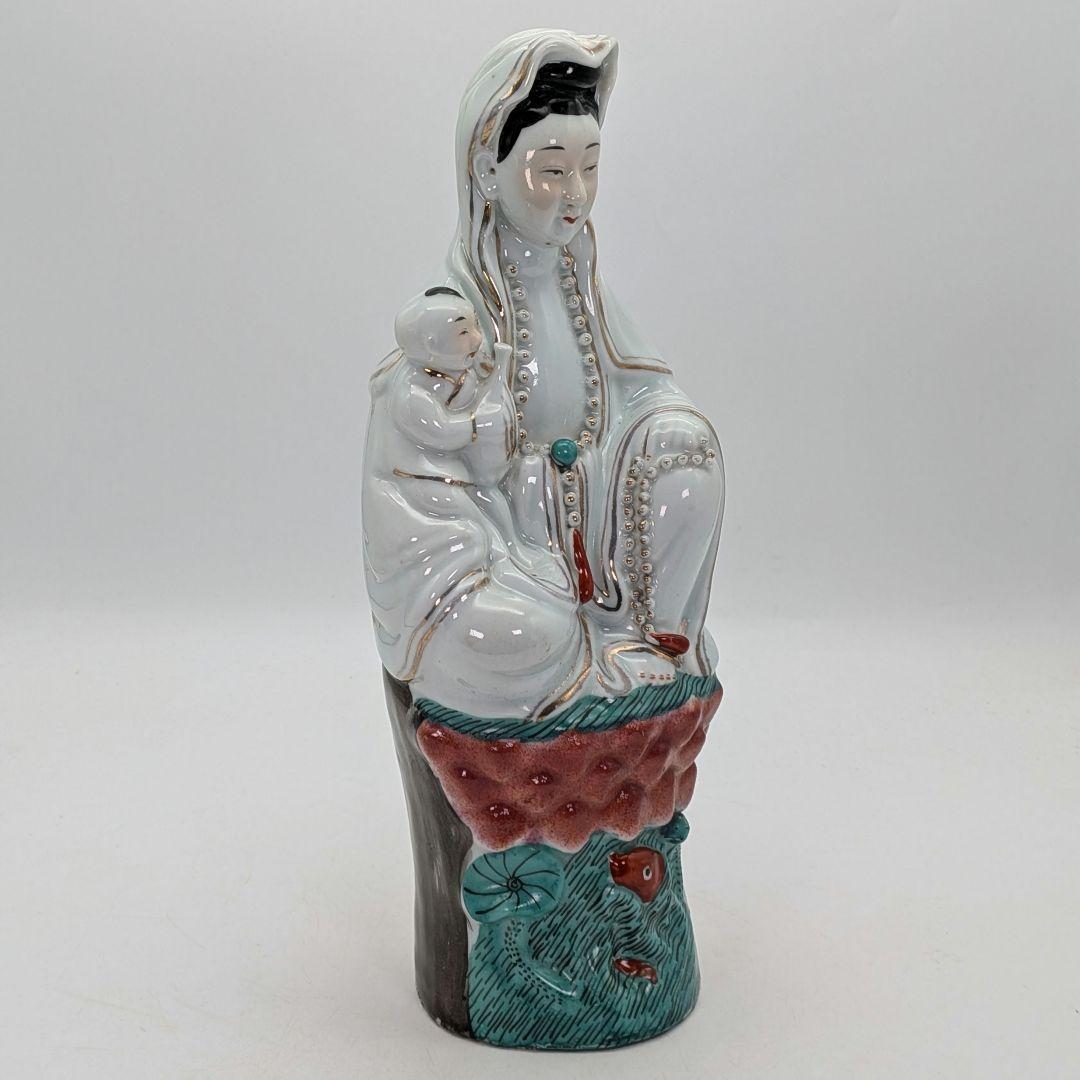 中国九江人形 子安観音菩薩像 観世音菩薩 龍上観音 仏教 仏像 景徳鎮