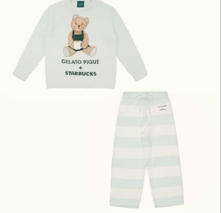 ジェラピケ スタバ コラボ プルオーバー ボーダーロングパンツ2点セット