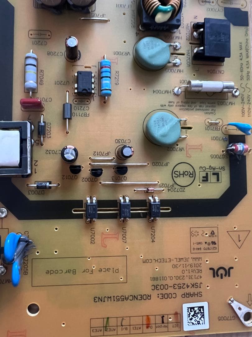 シャープ 液晶テレビ 4T-C60CN1 電源基盤