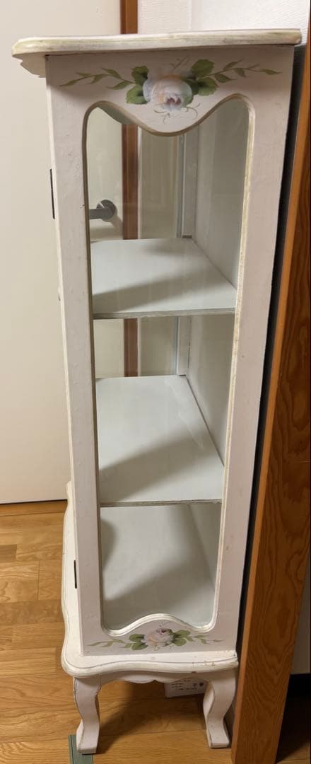 ホワイト木製キャビネット 花柄装飾 3段 スリム型