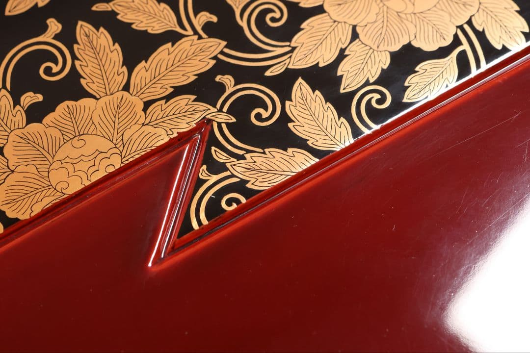 【CM371】加賀描金師 仙石可峰作 花唐草 隅切四方膳 五客 木製 折敷