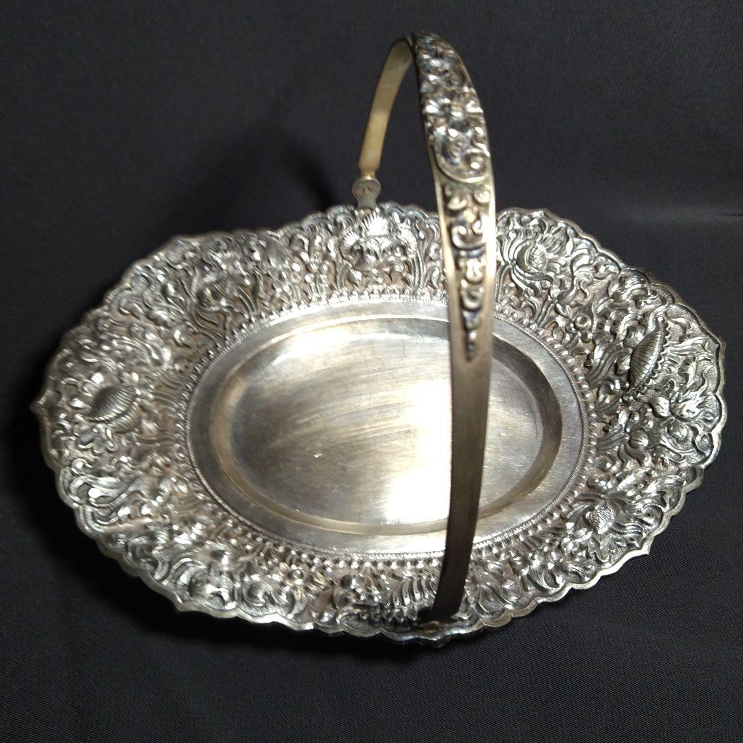 銀製　彫金　ハンドル付きバスケット　スプーン　セット