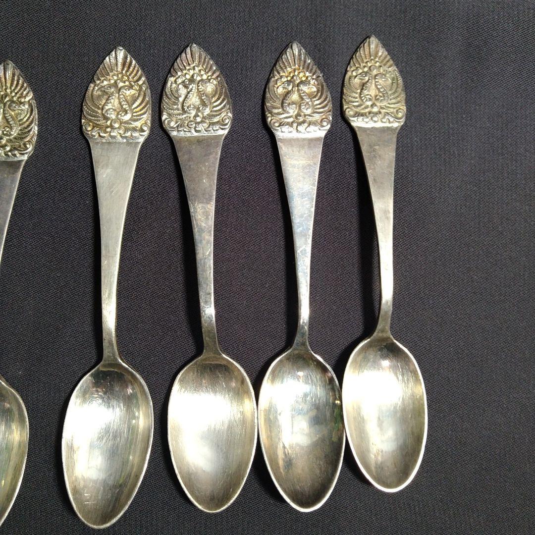 銀製　彫金　ハンドル付きバスケット　スプーン　セット