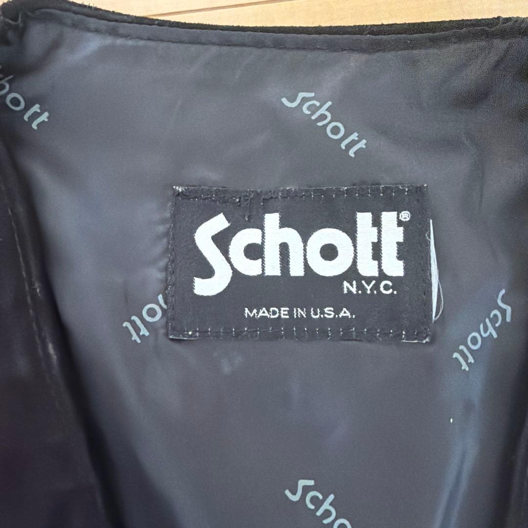 Schott vintage 黒 ブラック　スウェードベスト　くるみボタン