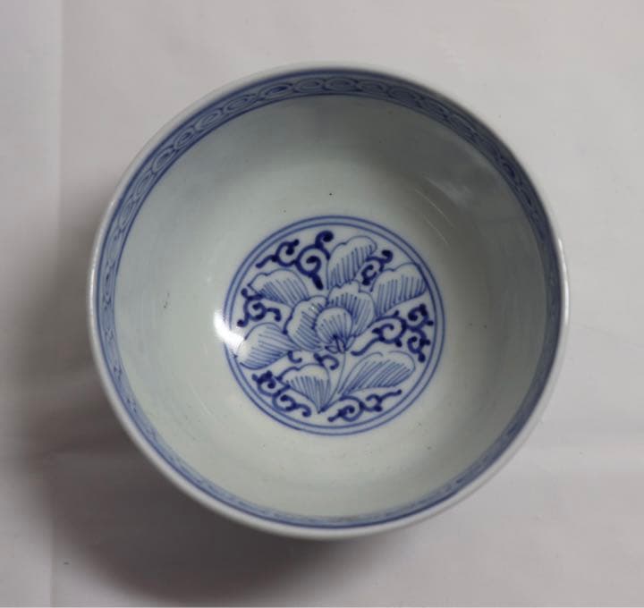中国　染付　お碗　宣徳年製銘　送料込み1102