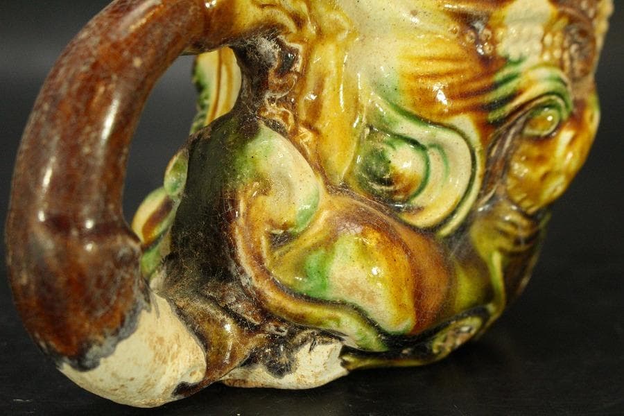 中国美術 唐三彩 獣面 杯 14cmx8cm(LC246)