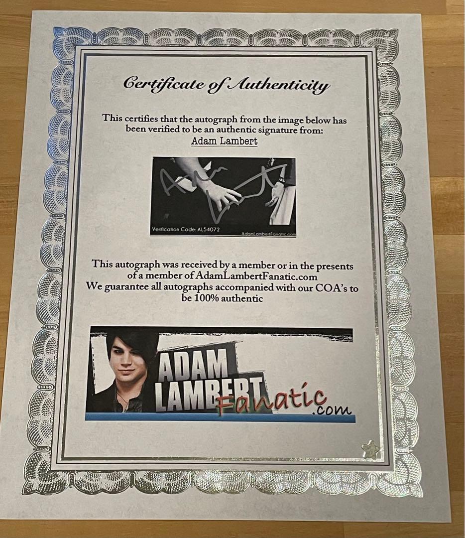 大判 アダム ランバート Queen 直筆サイン入り写真+Certificate