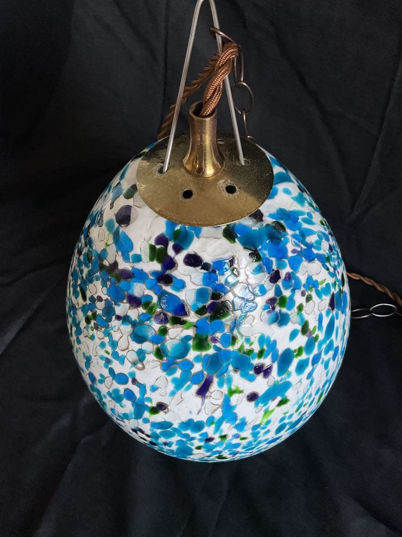 1960年代ヤマギワ・オリジナル「エッグ型ペンダントランプ」スターダストブルー