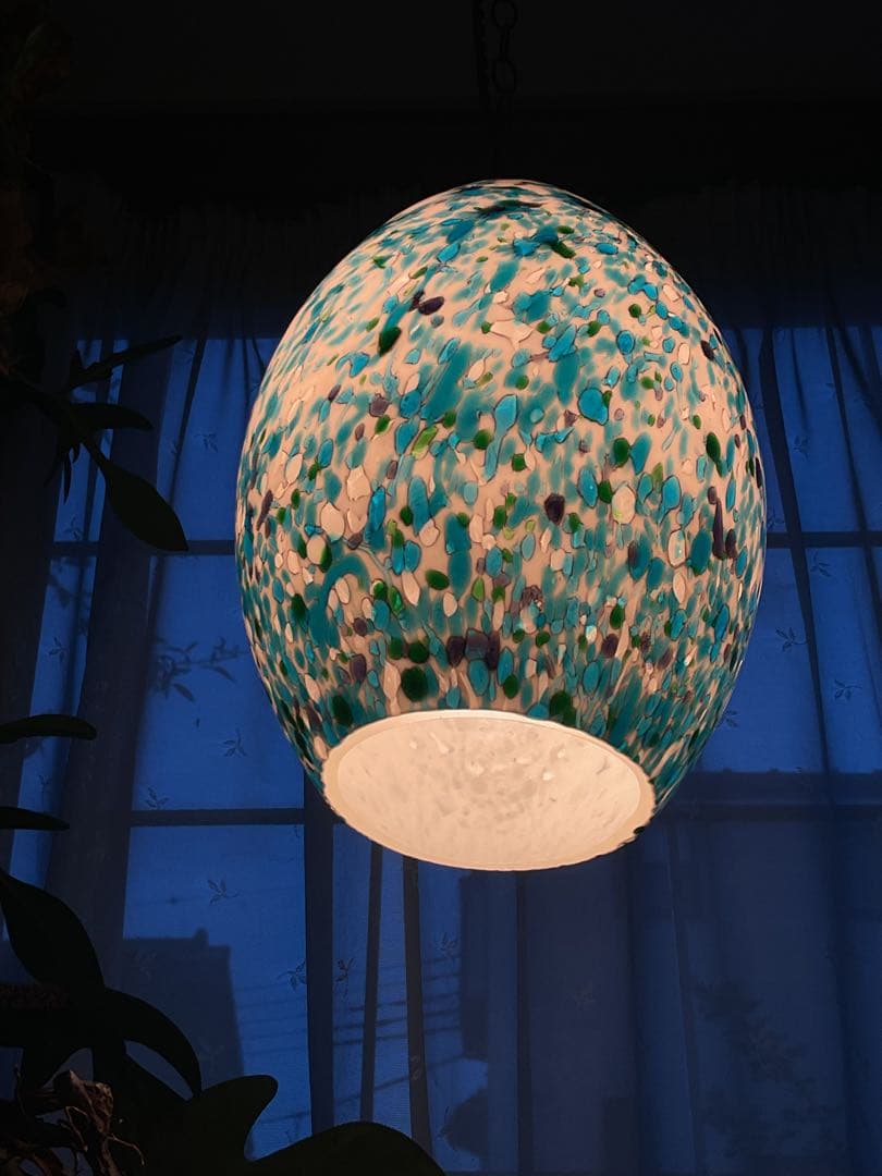 1960年代ヤマギワ・オリジナル「エッグ型ペンダントランプ」スターダストブルー