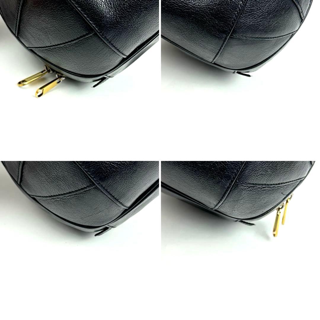 【美品】グッチ　バスケットボール　シェイプ　ハンドバッグ　マーモント　レザー　黒