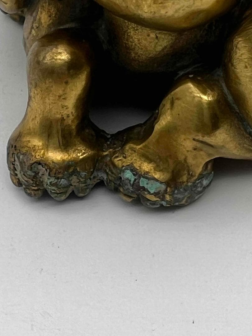 清時代　金銅象雕 鎮紙 文鎮　銅塗金　細密細工　神獣　蒐集家放出(F-80)