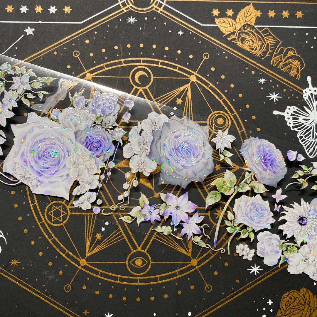 【9306】海外　マステ　中古巻　貝殻光マスキングテープ　お花装飾系　紫