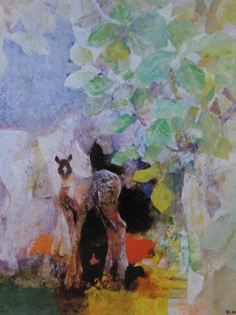 上橋薫、「朴の木若葉」、希少な額装用画集より、新品高級額装付